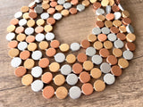 Gold Silver Copper Wood Bead Multi Strand Chunky Necklace - Charlotte