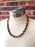 Wood Brown Tan Matte Stone Beaded Long Short Surfer Mens Necklace - Terrance