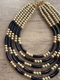 Black Gold Acrylic Bead Multi Strand Statement Necklace - Tanya
