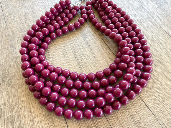 Dark Red Big Acrylic Beaded Chunky Multi Strand Necklace - Alana
