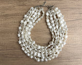 White Shell Acrylic Big Beaded Multi Strand Statement Necklace - Alana