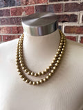 Gold Matte Small Beaded Acrylic Chunky Multi Strand Statement Necklace - Alana