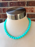 Aqua Blue Neon Acrylic Beaded Chunky Multi Strand Statement Necklace - Alana