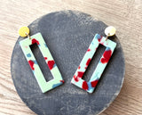 Light Blue Green Red Statement Big Lucite Geometric Acrylic Large Earrings - Louise