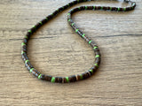 Brown Wood Green Stone Mens Beaded Necklace - Dennis