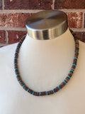 Wood Turquoise Blue Brown Mens Beaded Surfer Necklace - Dennis