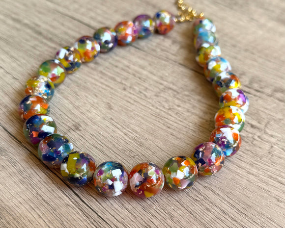 Multi Color Choker Acrylic Beaded Short Statement Necklace - Betty