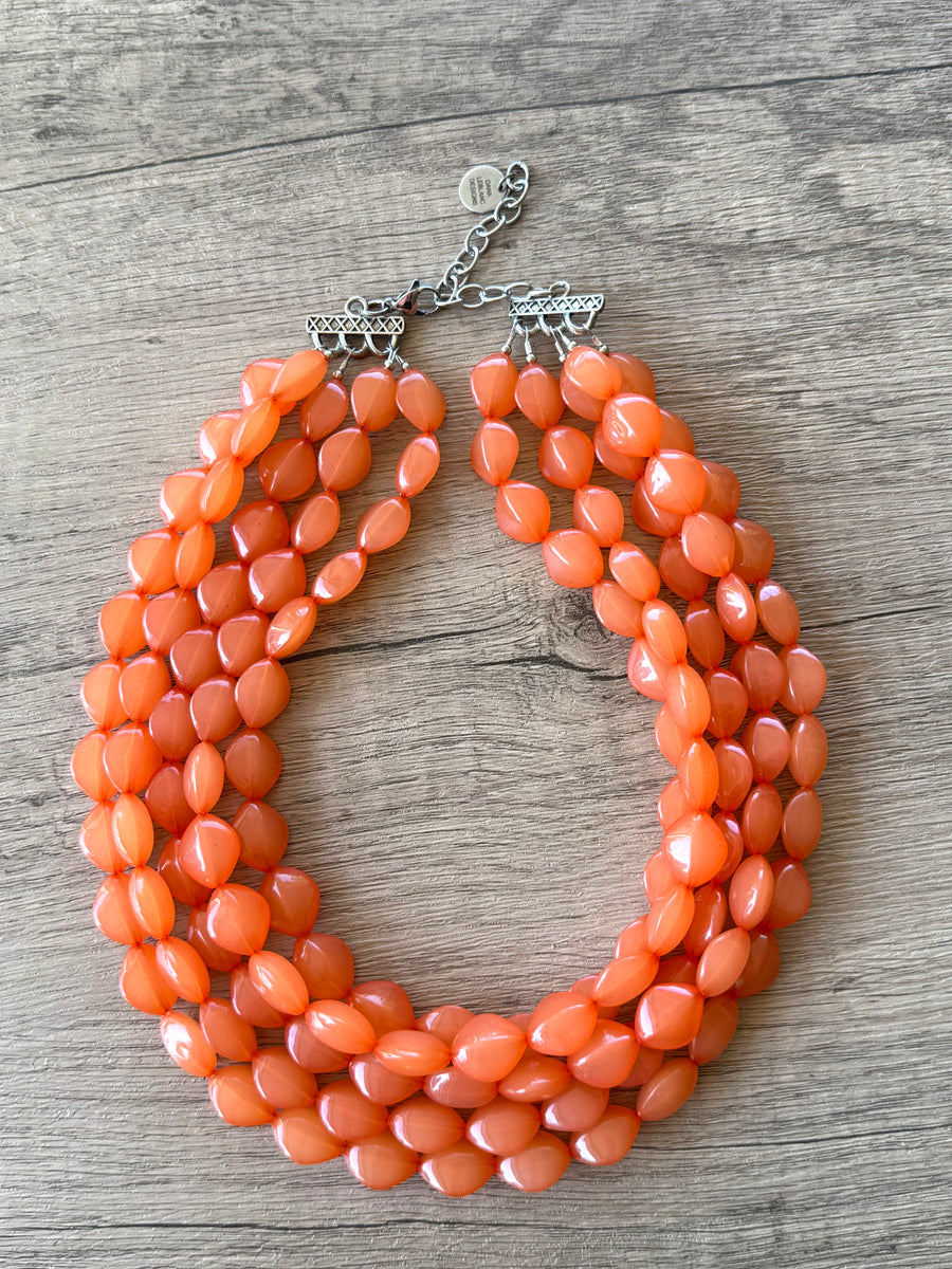 Orange Statement Lucite Beaded Chunky Multi Strand Necklace - Minnie ...
