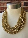 Gold Crystal Faceted Beaded Multi Strand Statement Necklace - Rebecca