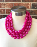 Hot Pink Acrylic Bead Multi Strand Statement Necklace - Penelope
