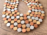 Gold Silver Copper Wood Bead Multi Strand Chunky Necklace - Charlotte