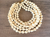 Cream White Acrylic Beaded Multi Strand Statement Necklace - Julianna