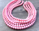 Light Pink Acrylic Lucite Bead Chunky Statement Necklace - Alana