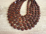 Brown Wood Beaded Multi Strand Chunky Statement Necklace - Charlotte