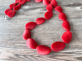 Long Red Resin Beaded Womens Statement Necklace - Morgan
