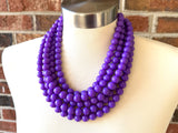Purple Big Beaded Acrylic Chunky Multi Strand Necklace - Alana
