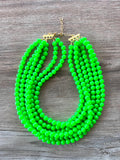 Neon Green Acrylic Lucite Bead Chunky Multi Strand Statement Necklace - Alana