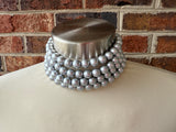 Silver Choker Matte Big Beaded Acrylic Chunky Multi Strand Statement Necklace - Alana