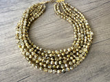 Gold Crystal Faceted Beaded Multi Strand Statement Necklace - Rebecca