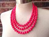 Hot Pink Beaded Statement Acrylic Chunky Multi Strand Necklace - Beth
