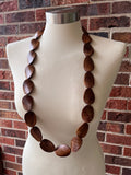 Brown Wood Beaded Long Chunky Boho Statement Necklace - Shelly