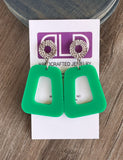 Emerald Green Acrylic Matte Lucite Big Large Statement Earrings - Heidi