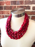 Red Beaded Lucite Big Chunky Multi Strand Statement Necklace - Lauren