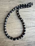 Black White Wood Beaded Mens Surfer Long Necklace - Dennis