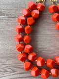 Orange Coral Lucite Statement Chunky Beaded Acrylic Necklace - Ashley