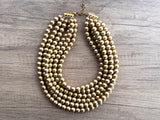Gold Matte Acrylic Big Beaded Chunky Statement Necklace - Alana
