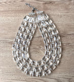 Clear Faceted Square Acrylic Beaded Multi Strand Chunky Statement Necklace