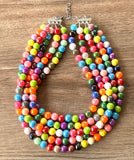 Multi Color Acrylic Big Bead Chunky Lucite Statement Necklace - Alana