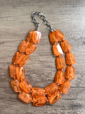 Orange Acrylic Lucite Beaded Chunky Statement Necklace - Jane