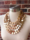 Gold Wood Bead Multi Strand Chunky Statement Necklace - Charlotte