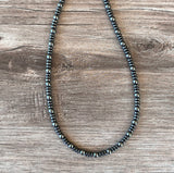 Mens Gray Beaded Hematite Long Short Thin Stone Necklace - Everett