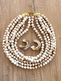 White Brown Acrylic Lucite Bead Chunky Multi Strand Womens Statement Necklace - Alana