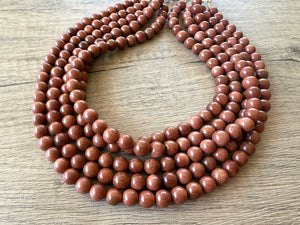 Brown Goldstone Beaded Multi Strand Statement Necklace - Alana