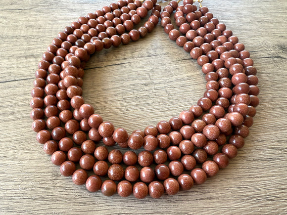 Brown Goldstone Beaded Multi Strand Statement Necklace - Alana