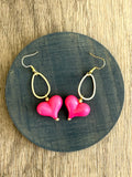 Pink Red Acrylic Heart Gold Dangle Statement Earrings