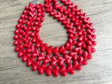 Red Heart Acrylic Beaded Statement Necklace - Amore