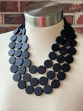 Black Statement Lucite Bead Necklace Chunky Multi Strand Necklace - Charlotte