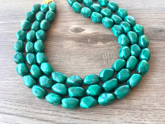 Teal Green Lucite Acrylic Bead Statement Chunky Necklace - Penelope