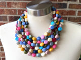 Multi Color Lucite Acrylic Beaded Chunky Multi Strand Statement Necklace - Julianna