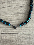 Black Wood Blue Turquoise Beaded Mens Necklace - Dennis