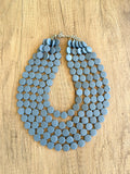 Gray Blue Wood Bead Multi Strand Chunky Womens Statement Necklace - Charlotte