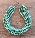 Green Turquoise Beaded Chunky Multi Strand Statement Necklace - Alana