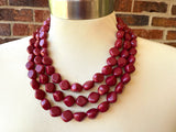 Dark Red Lucite Acrylic Beaded Chunky Multi Strand Statement Necklace - Julianna