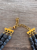 Gray Gold Beaded Multi Strand Wood Chunky Statement Necklace - Lisa