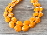 Orange White Acrylic Bead Chunky Multi Strand Statement Necklace - Krista