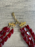 Red Heart Valentines Glass Bead Multi Strand Chunky Statement Necklace